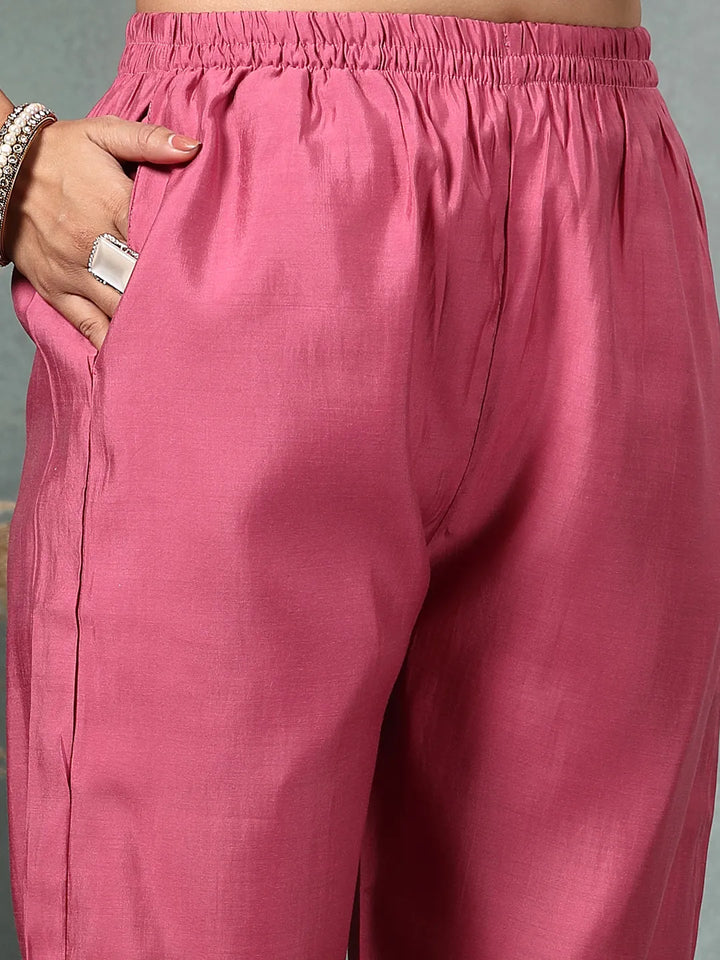 Pink Dori-Embroidery Straight Silk Blend Kurta Trouser Dupatta Set-Yufta Store-6719SKDPKM