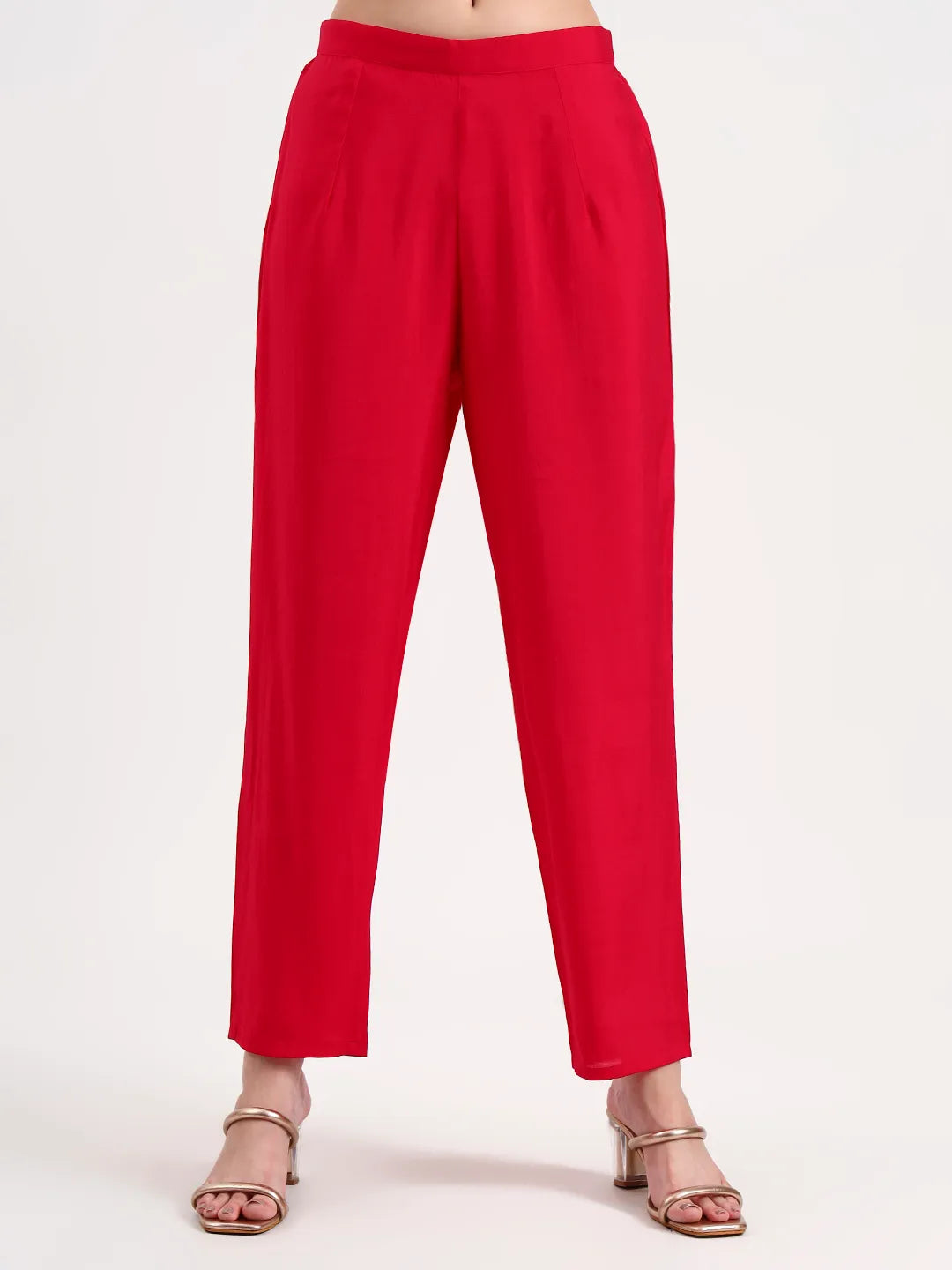 Pink Embroidered Chanderi Silk A-Line Kurta Trouser Dupatta Set