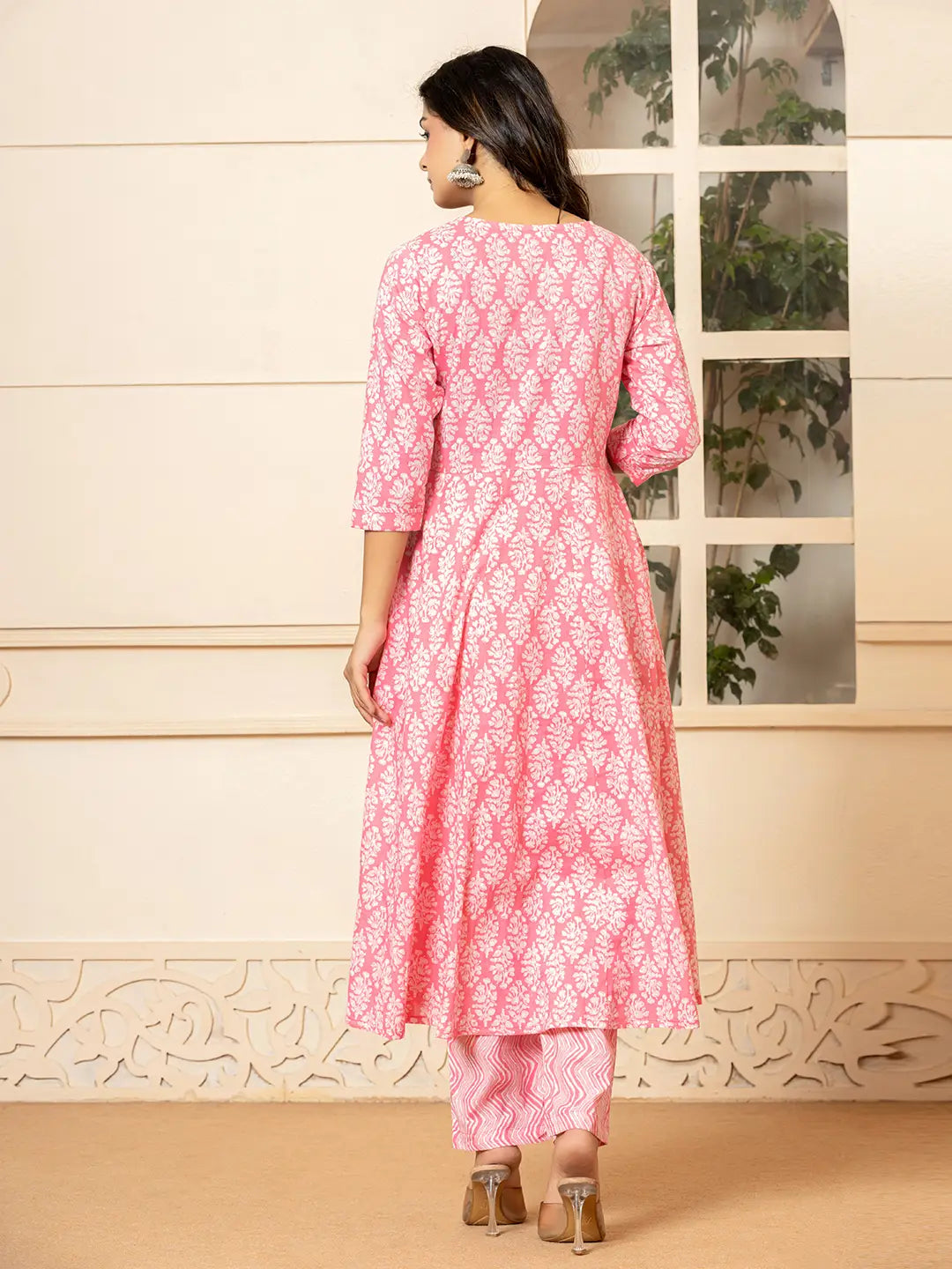 Pink Embroidered Pure Cotton Anarkali Kurta Trouser With Dupatta Set-Yufta Store-6967SKDPKS