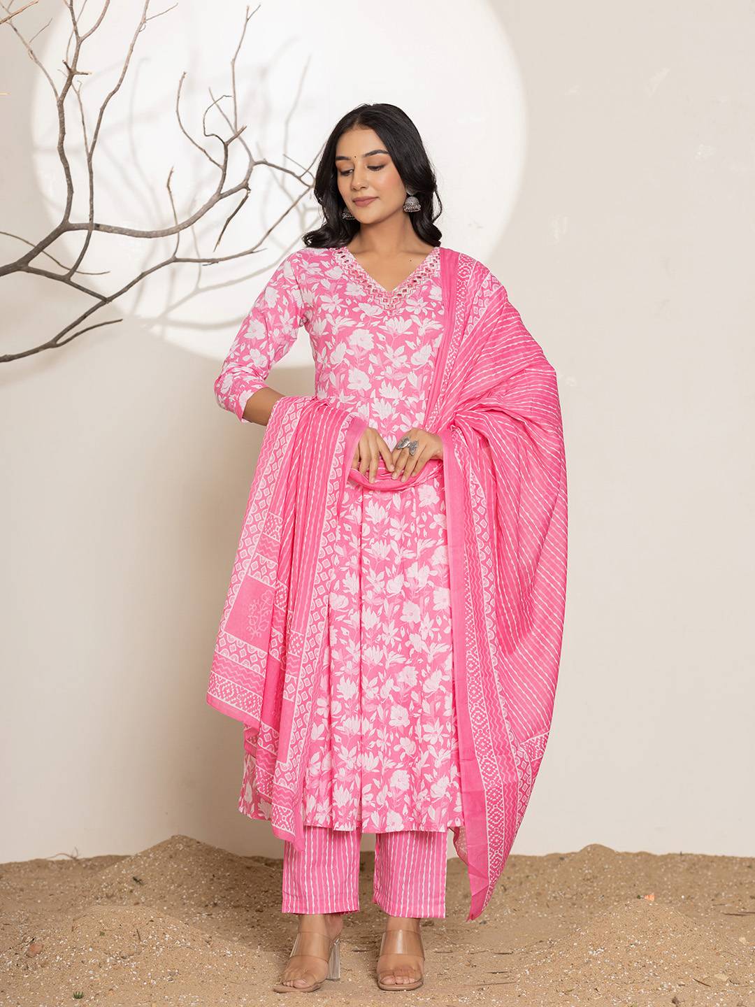 Pink Embroidery Cotton Anarkali Suit Set-Yufta Store-6997SKDPKS