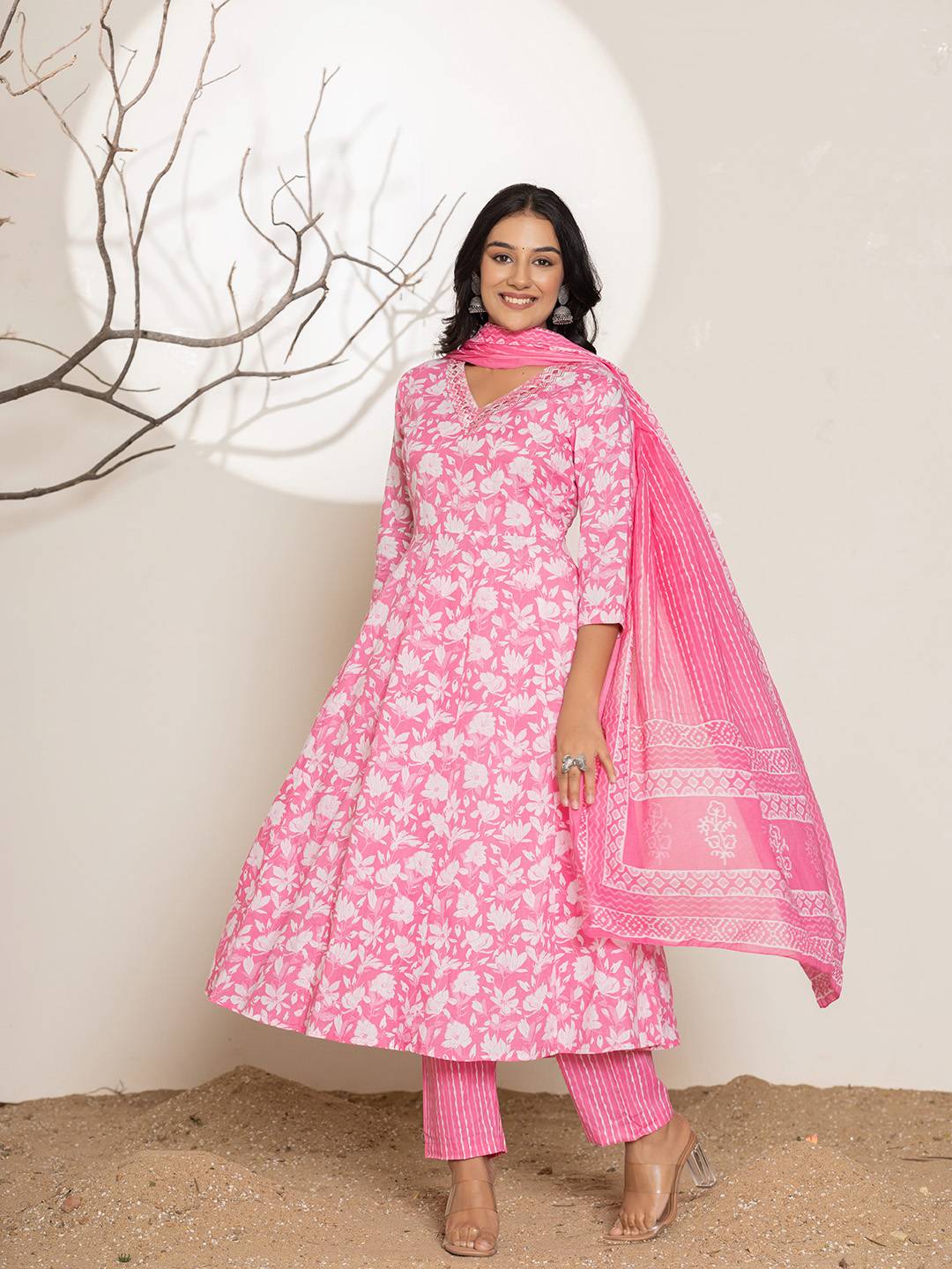 Pink Embroidery Cotton Anarkali Suit Set-Yufta Store-6997SKDPKS