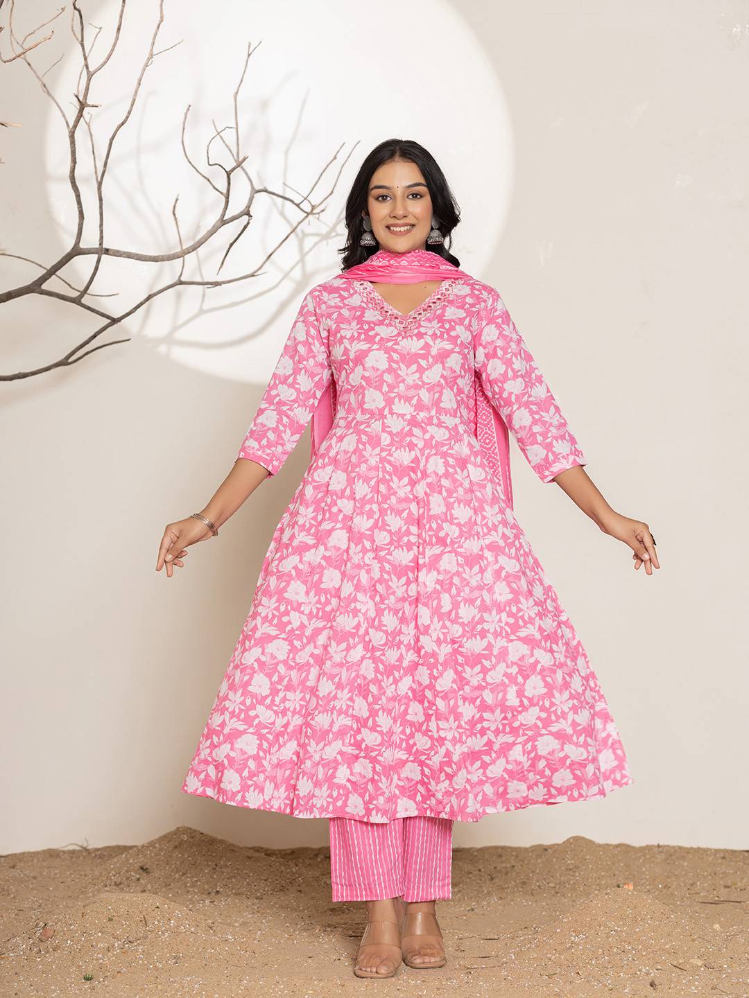 Pink Embroidery Cotton Anarkali Suit Set-Yufta Store-6997SKDPKS