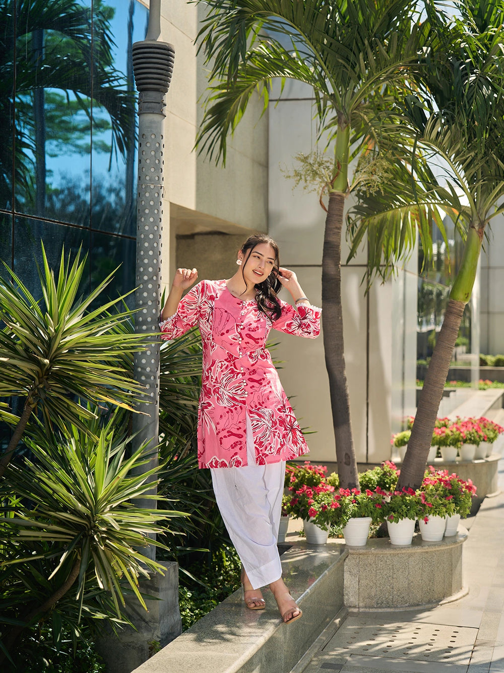 Pink Floral Print This Tunic Salwar Co-Ord Set-Yufta Store-7576CRDPKM