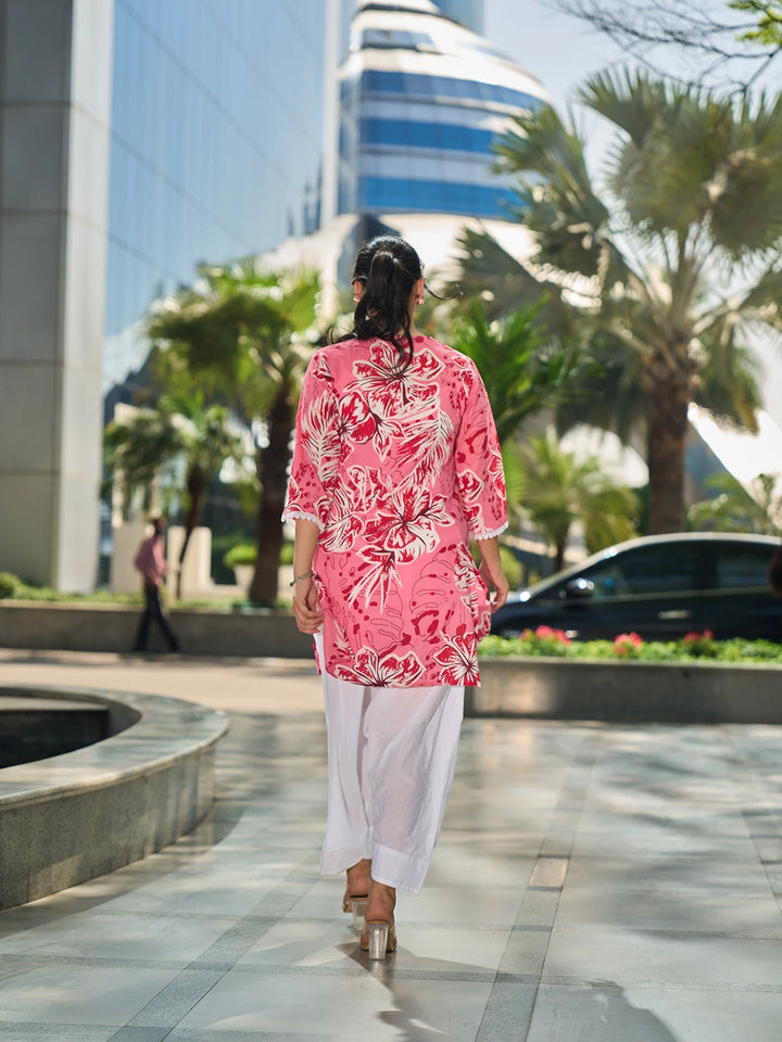 Pink Floral Print This Tunic Salwar Co-Ord Set-Yufta Store-7576CRDPKM