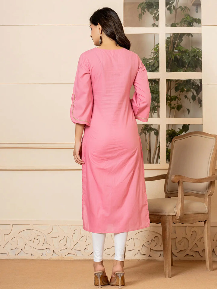 Pink Hand Painted Straight Kurta-Yufta Store-6978KURPKS