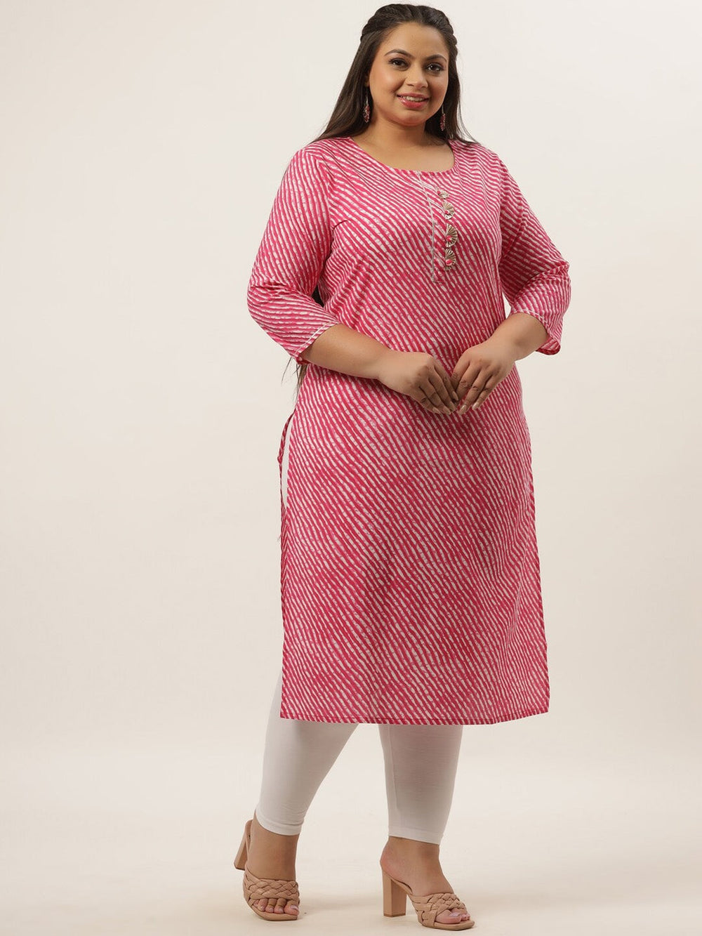 Plus Size Pink Laheriya Printed Kurta-Yufta Store-636KURPPK3XL