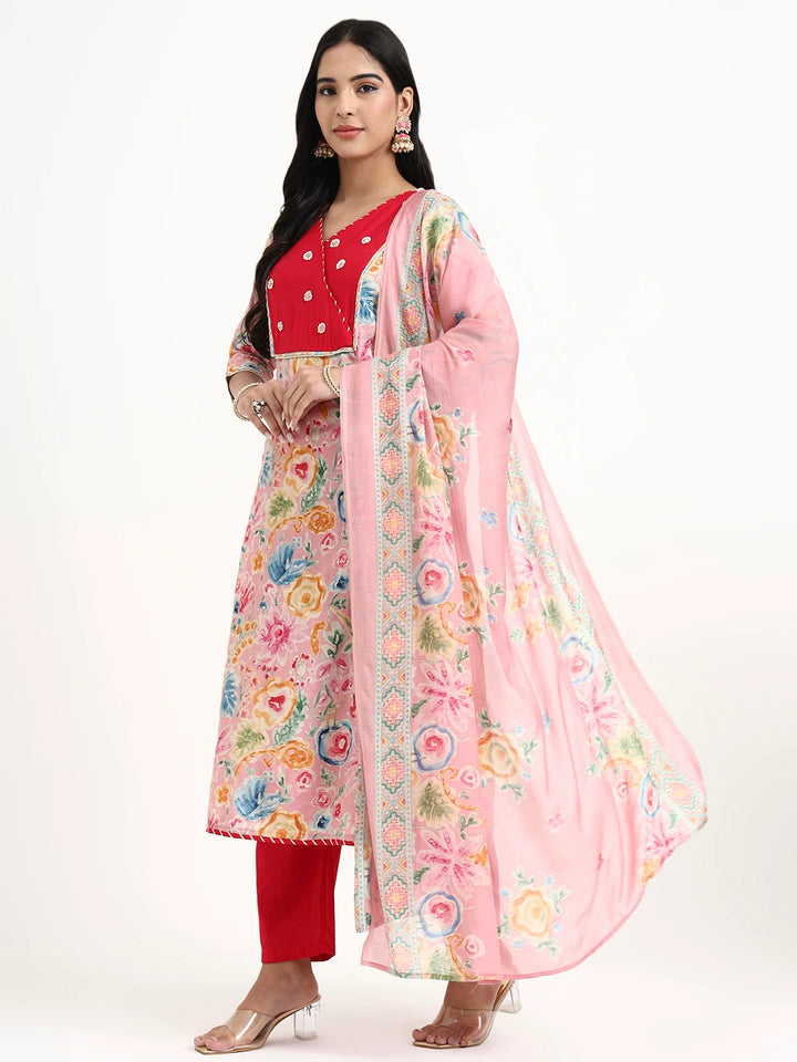 Pink Lensing A Line Latest Yoke Design Kurta Pant Dupatta Set