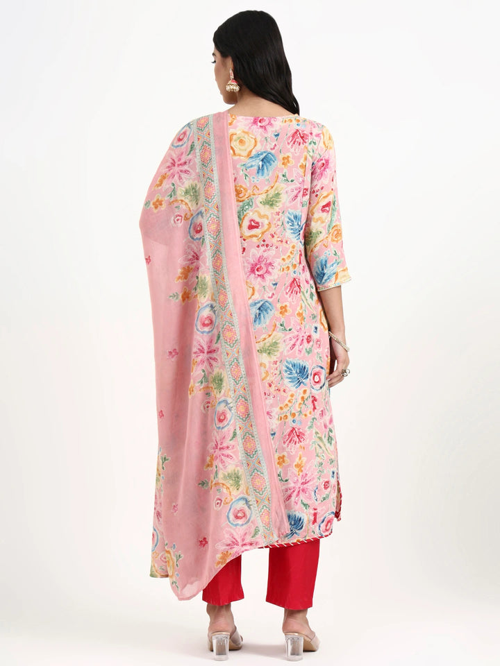 Pink Lensing A Line Latest Yoke Design Kurta Pant Dupatta Set