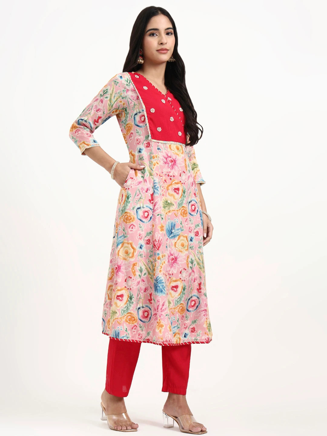 Pink Lensing A Line Latest Yoke Design Kurta Pant Dupatta Set