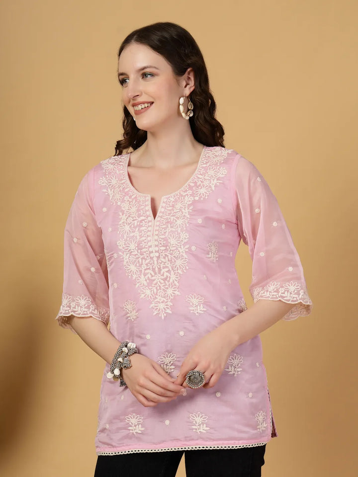 Pink Organza Top-Yufta Store-6463TOPPKS