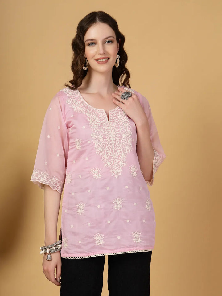 Pink Organza Top-Yufta Store-6463TOPPKS