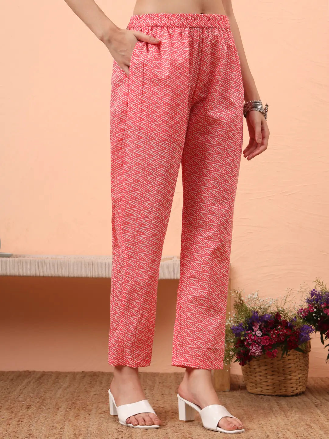 Pink Pure Cotton Ethnic Motifs Straight Kurta Pant Set-Yufta Store-6460SKDPKM