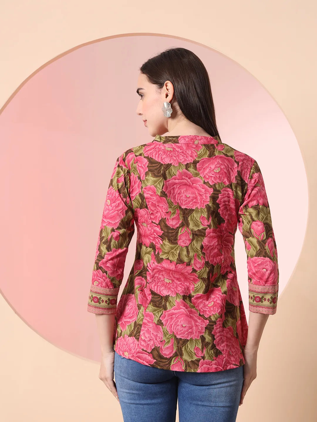 Pink Pure Cotton Gathered Or Pleated Top-Yufta Store-6253TOPPKS