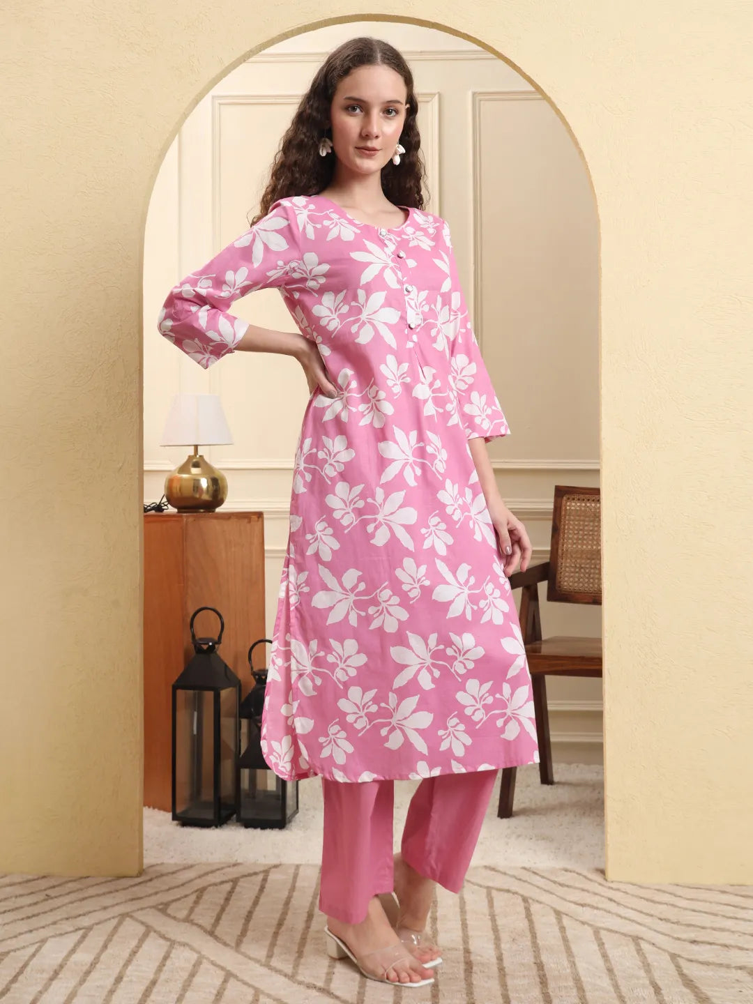 Pink Pure Cotton Straight Kurta Pant Setyufta Pink Cotton Straight Kurta Pant