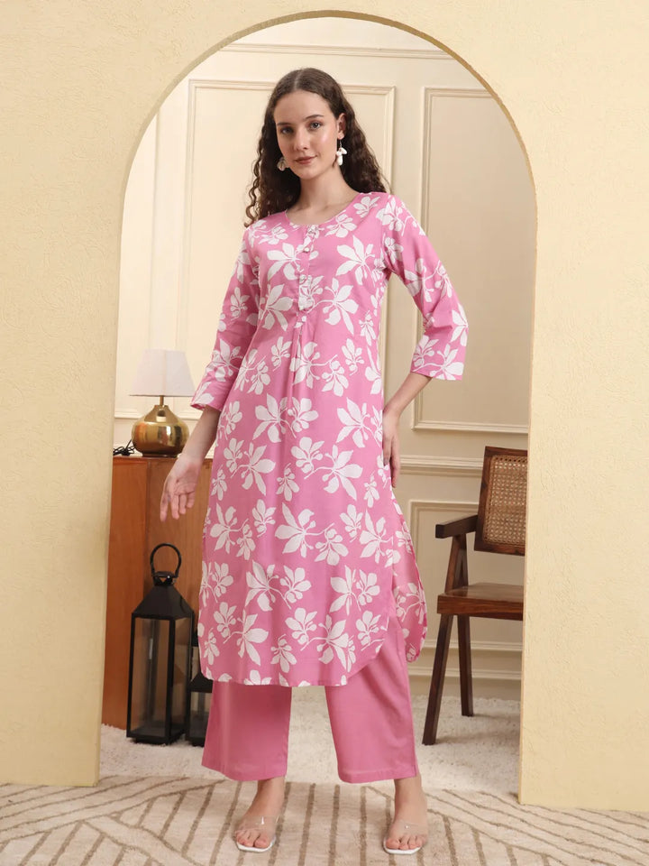 Pink Pure Cotton Straight Kurta Pant Setyufta Pink Cotton Straight Kurta Pant