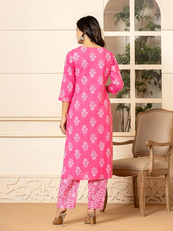 Pink Sequins_Work Pure Cotton Straight Kurta Dupatta Set-Yufta Store-7030SKDPKS