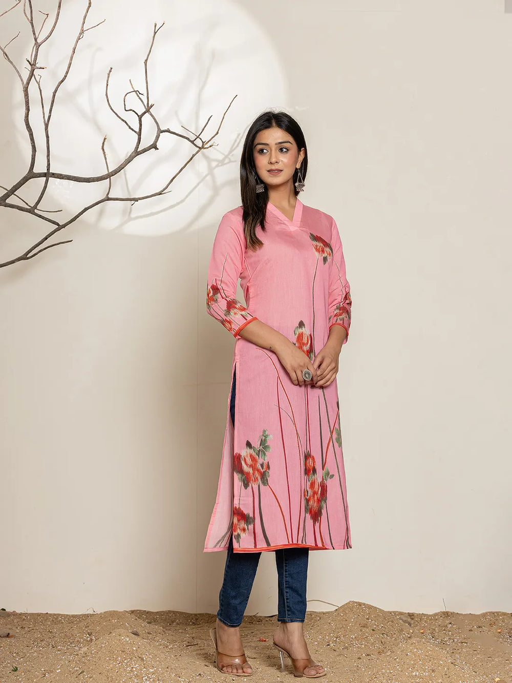 Pink Silk Blend Digital Print Kurta-Yufta Store-6998KURPKS