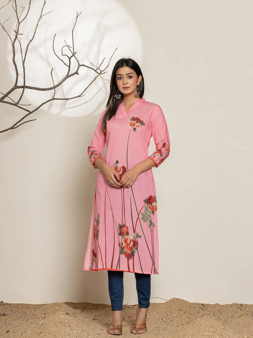 Pink Silk Blend Digital Print Kurta-Yufta Store-6998KURPKS