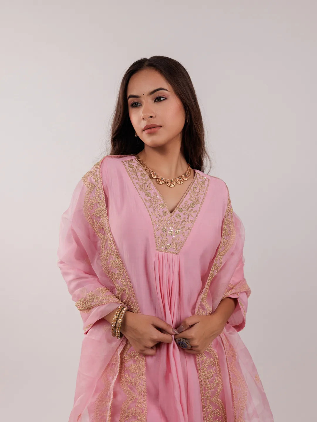 Pink Silk Embroidered Kurta Dupatta Set-Yufta Store-7175SKDPKS