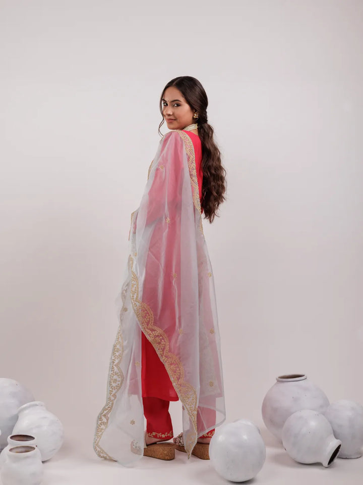 Pink Silk Embroidered Kurta Dupatta Set-Yufta Store-7175SKDPKS