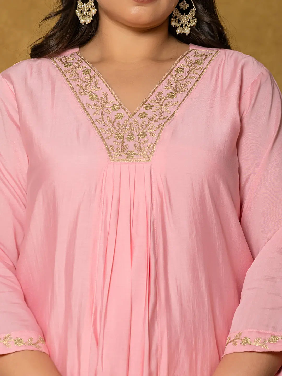 Pink Silk Embroidered Plus Size Kurta Dupatta Set-Yufta Store-7175PSKDPK3XL