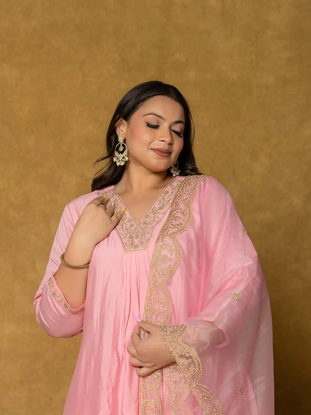 Pink Silk Embroidered Plus Size Kurta Dupatta Set-Yufta Store-7175PSKDPK3XL