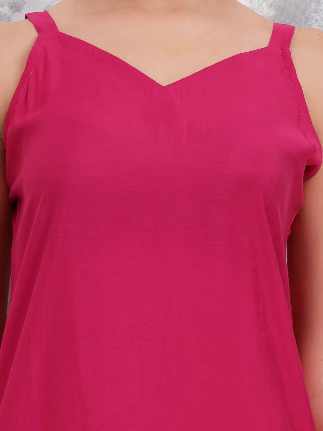 Pink Solid Straight Silk Blend Sleeveless Kurta Trouser Dupatta Set