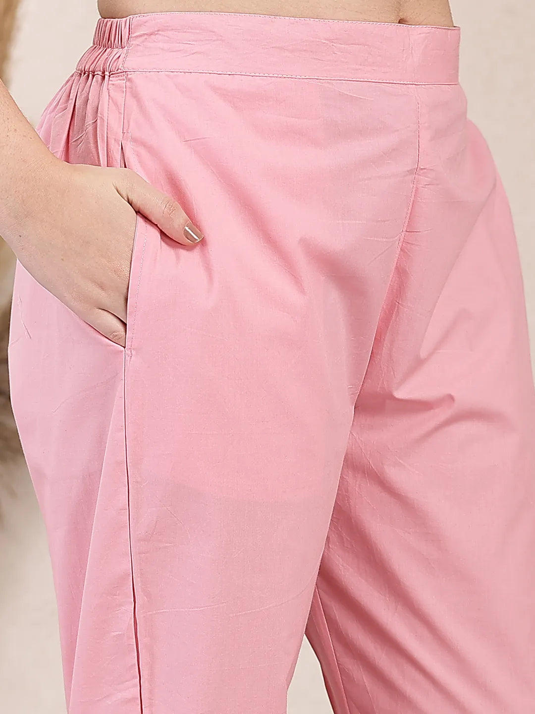 Pink Solid Thread Work Straight Kurta Trouser Dupatta Set-Yufta Store-6468SKDPKM