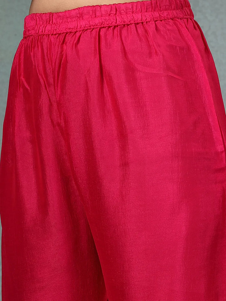 Pink Zari Work Yoke Or Border Anarkali Silk Blend Kurta Trouser Dupatta Set-Yufta Store-6754SKDPKM