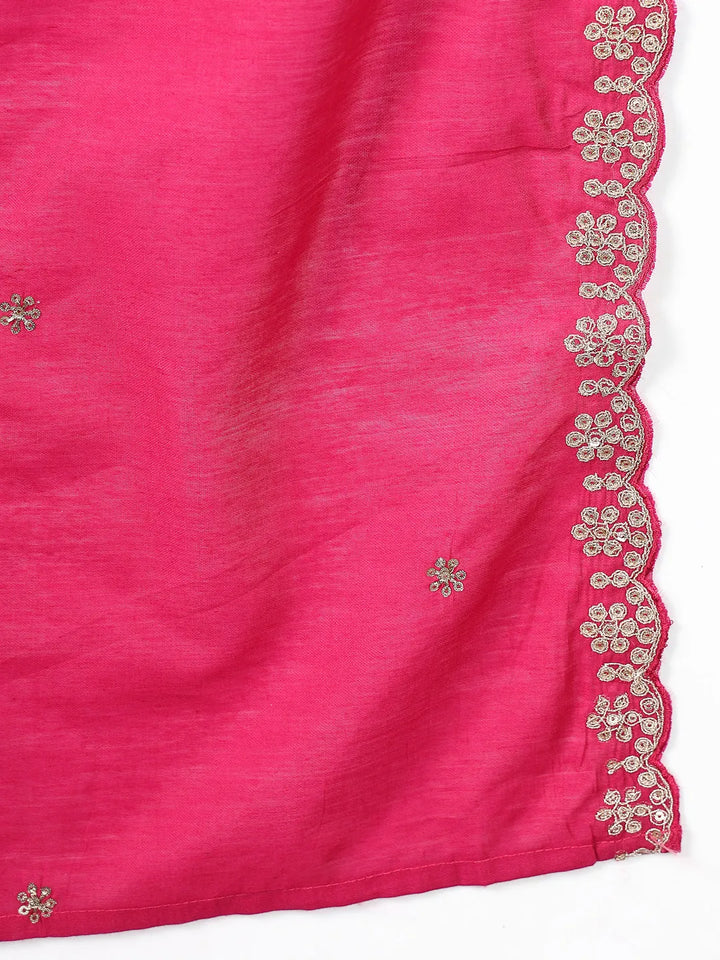 Pink Zari Work Yoke Or Border Anarkali Silk Blend Kurta Trouser Dupatta Set-Yufta Store-6754SKDPKM