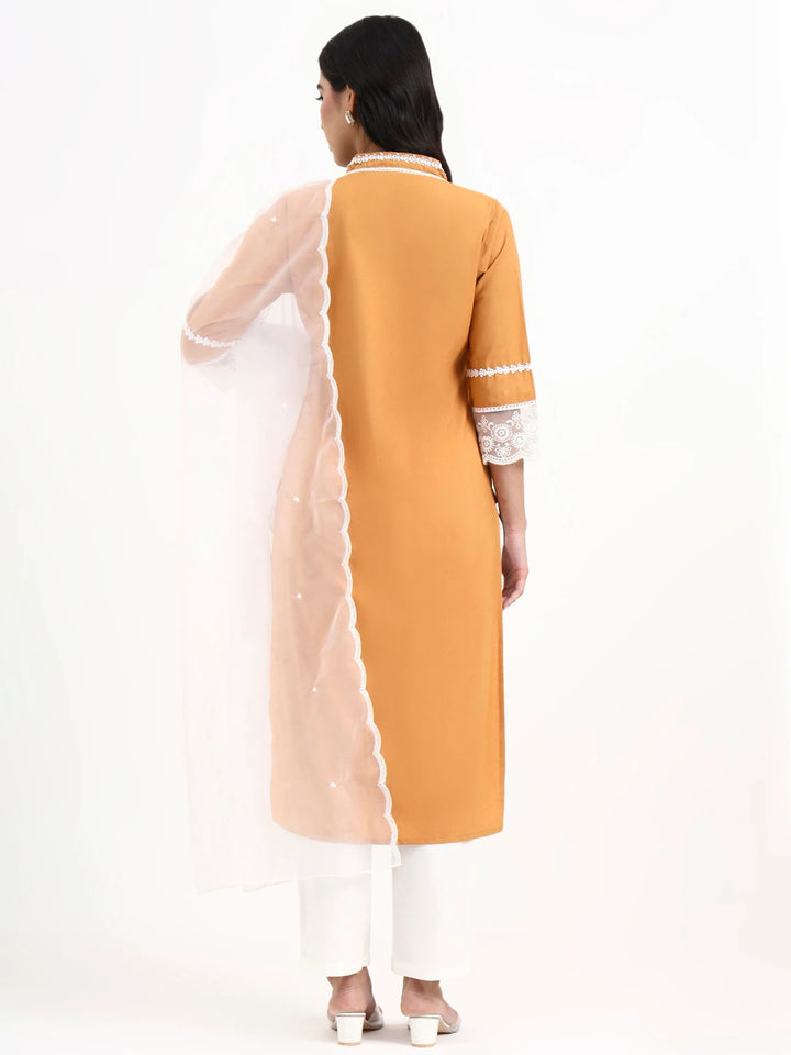 Premium Cotton Poplin Bronze Kurta Dupatta Pant Set-Yufta Store-6417SKDBRM