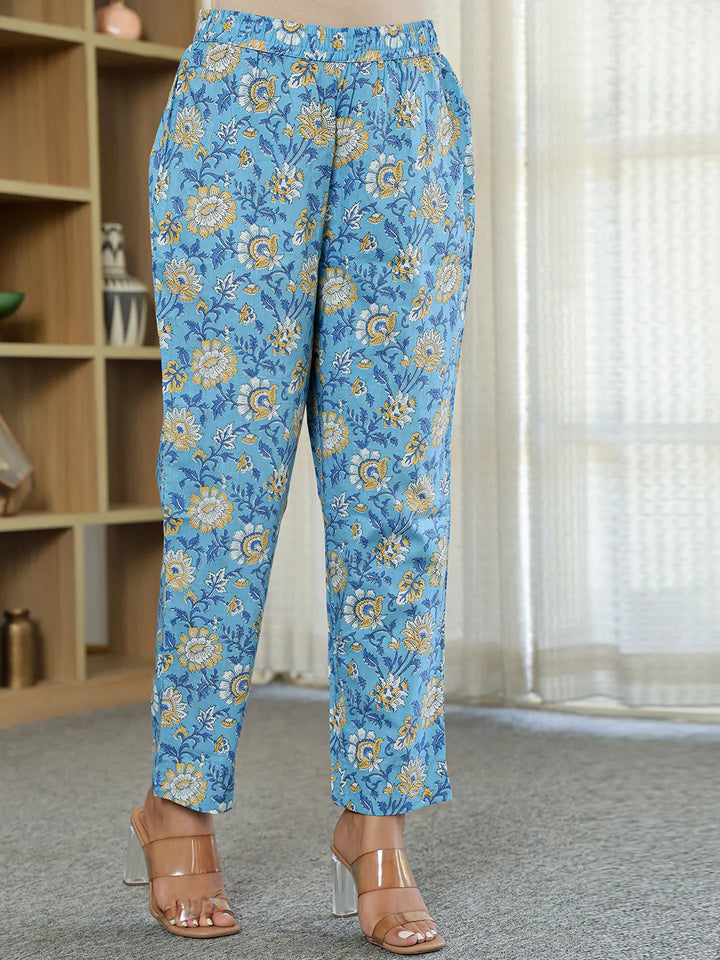 Pure Cotton Blue Anarkali Kurta Dupatta Set With Lacework-Yufta Store-1071SKDBLM