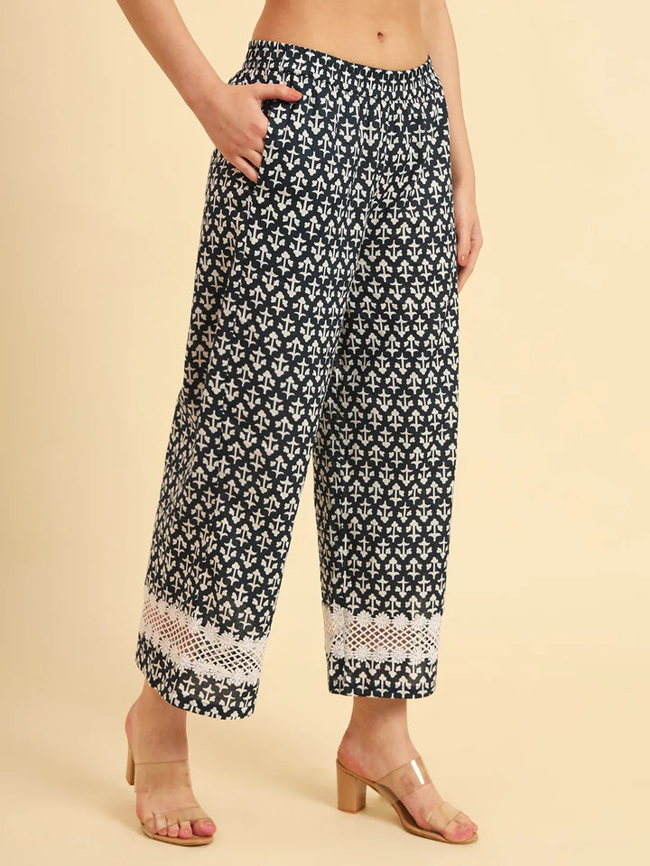 Pure Cotton Pakistani Style Kurta Set With Pant & Dupatta With Lace Detailing-Yufta Store-6155SKDNBM