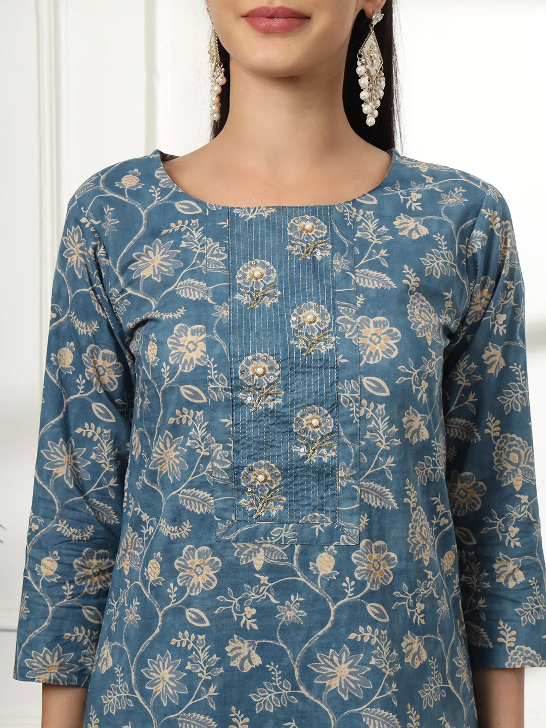 Pure Cotton Straight Blue Kurta Dupatta Set-Yufta Store-6169SKDBLM