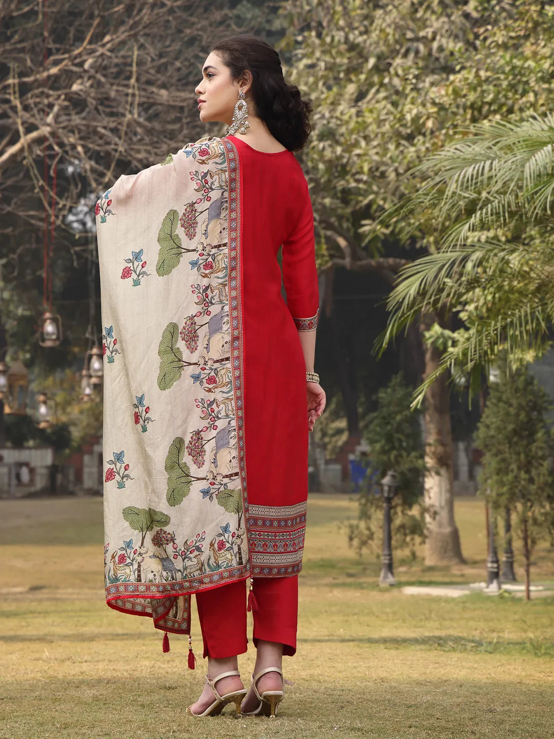 Pure Russian Silk Pink Kurta Dupatta Pant Set