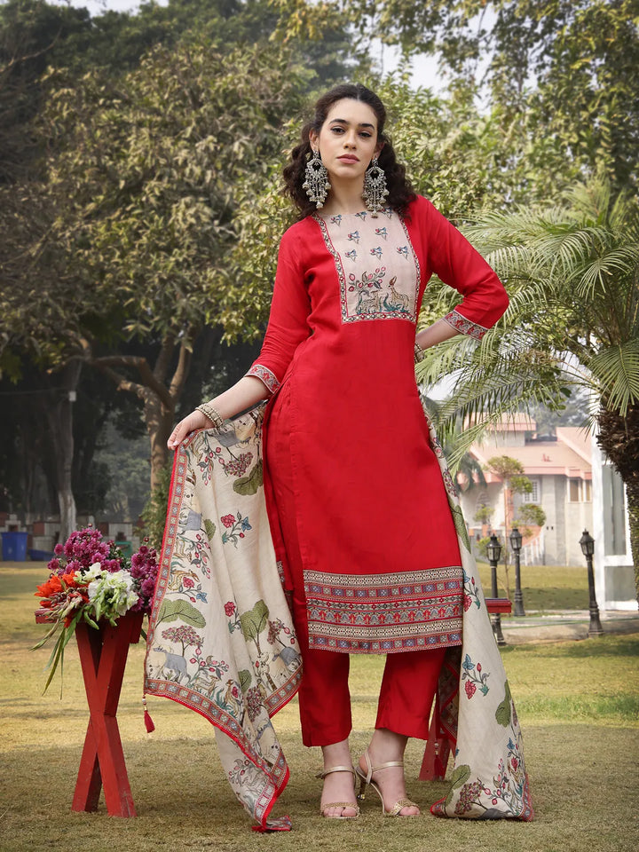 Pure Russian Silk Pink Kurta Dupatta Pant Set