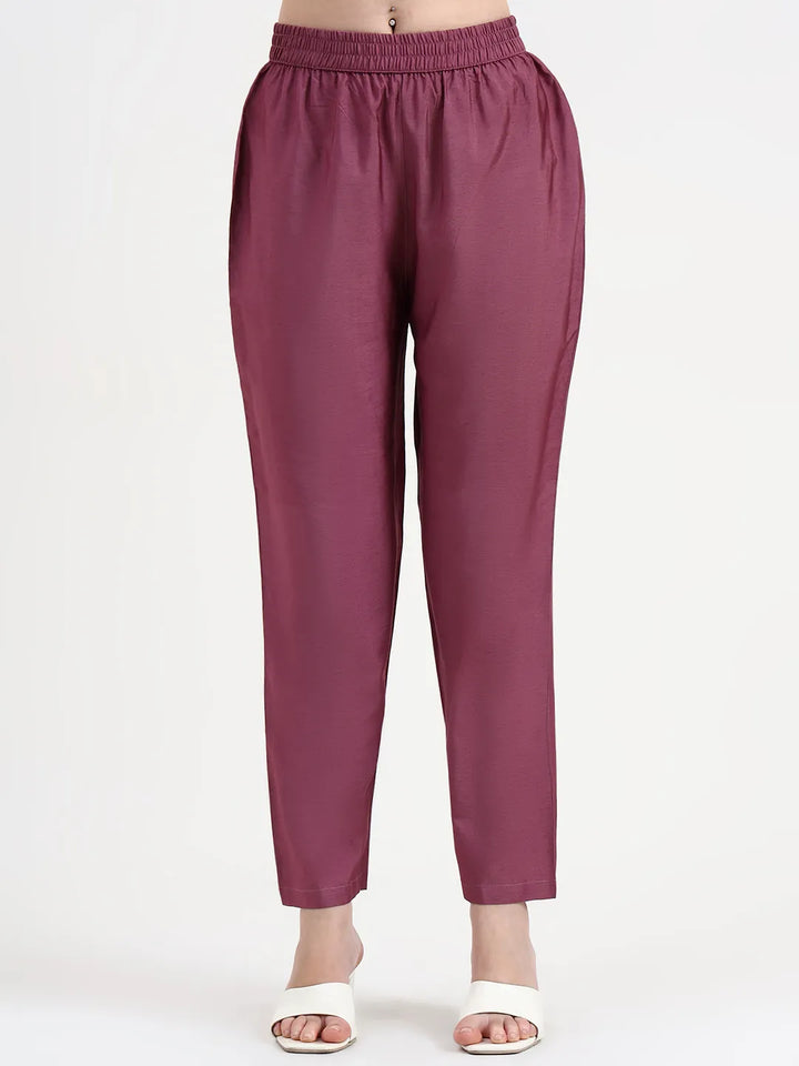 Purple Chanderi Silk Kantha Work Anarkali Kurta Trouser Dupatta Set