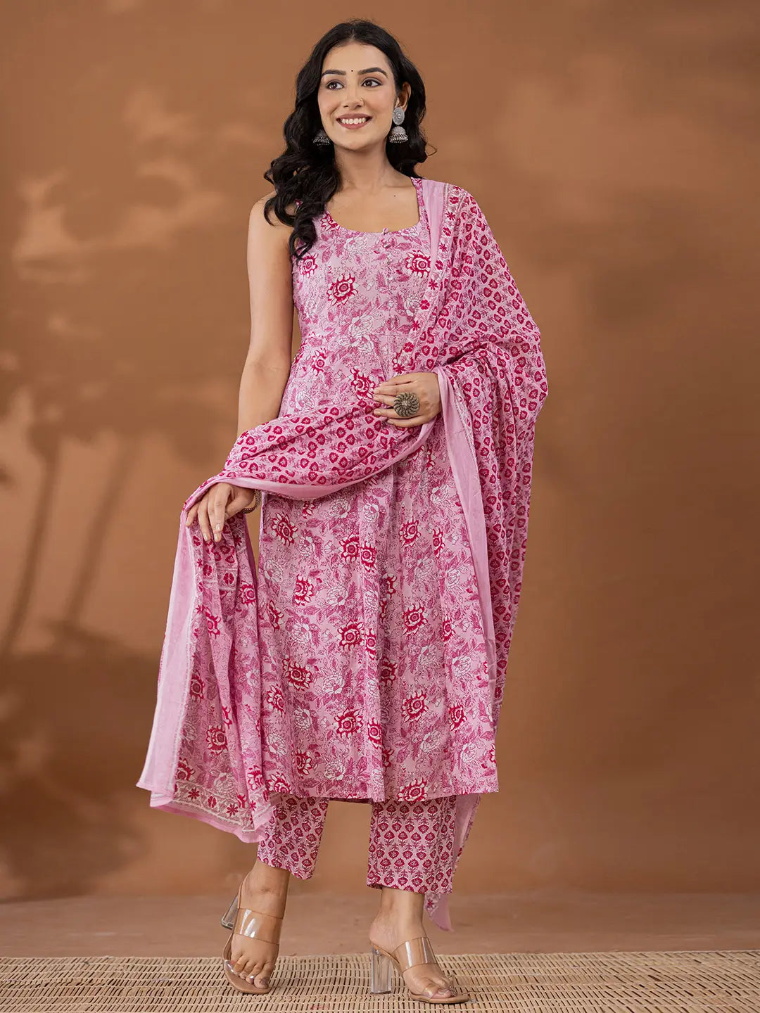 Purple Cotton Anarkali Square Neck Kurta Dupatta Set – Yufta Store