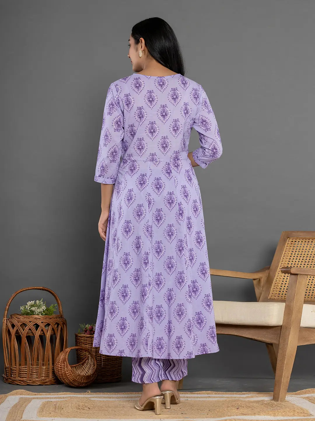 Purple Cotton Ethnic Motifs Kurta Duppta Set-Yufta Store-6011SKDPRS