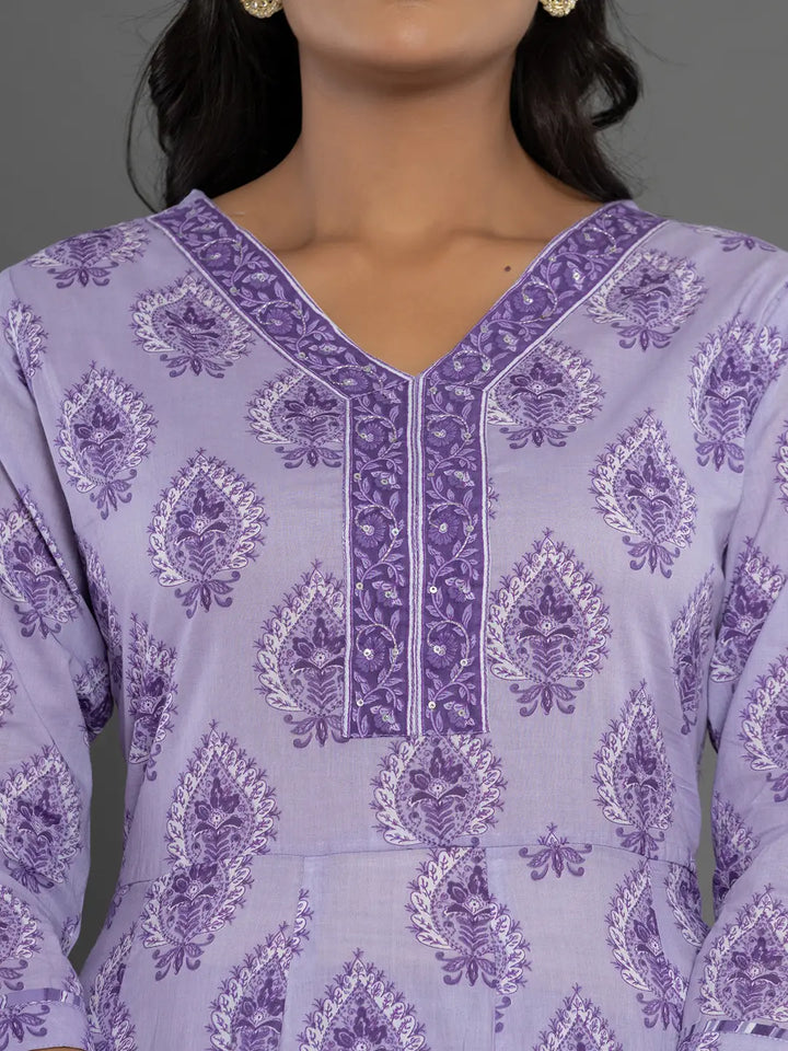 Purple Cotton Ethnic Motifs Kurta Duppta Set-Yufta Store-6011SKDPRS