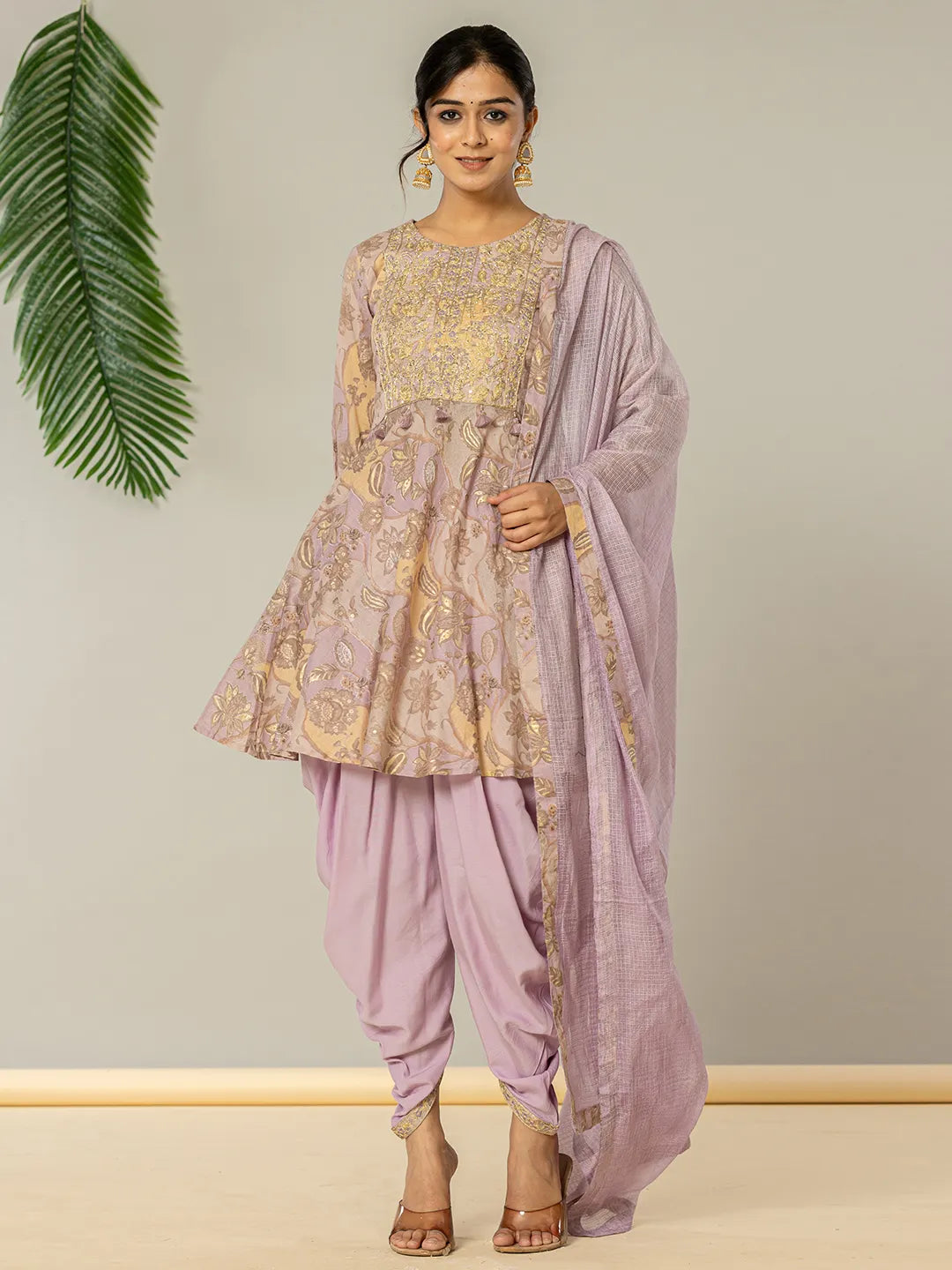 Purple Cotton Peplum Dhoti Dupatta Set-Yufta Store-6832SKDPRS