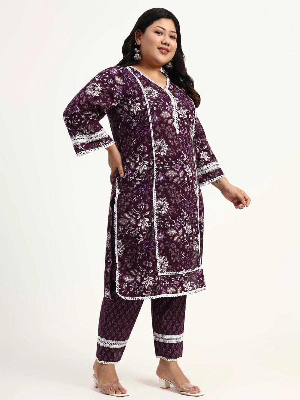 Purple Cotton Straight Kurta Dupatta Set (Plus Size)-Yufta Store-1809PSKDPR3XL