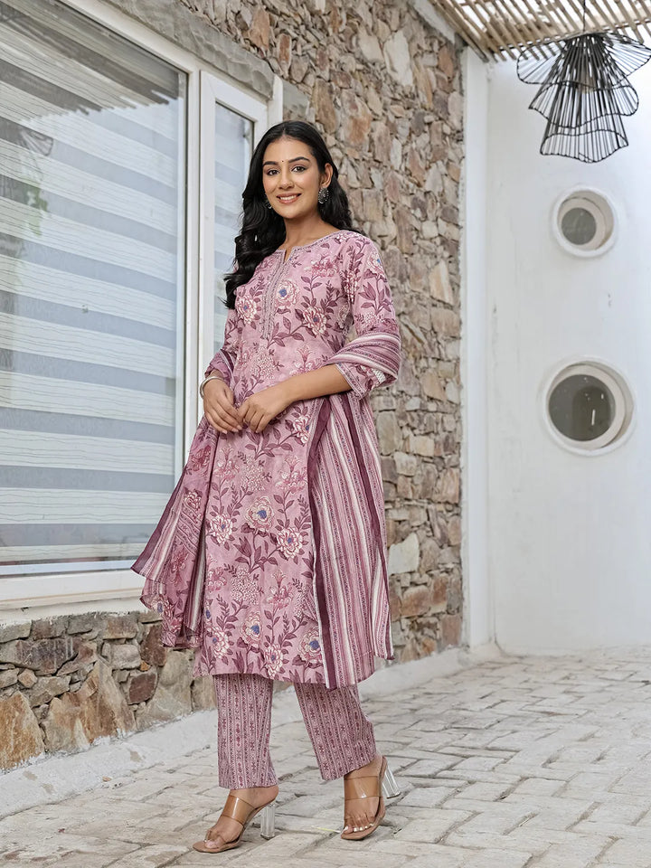 Purple Cotton Straight Kurta Set With Handwork-Yufta Store-1838SKDPRM