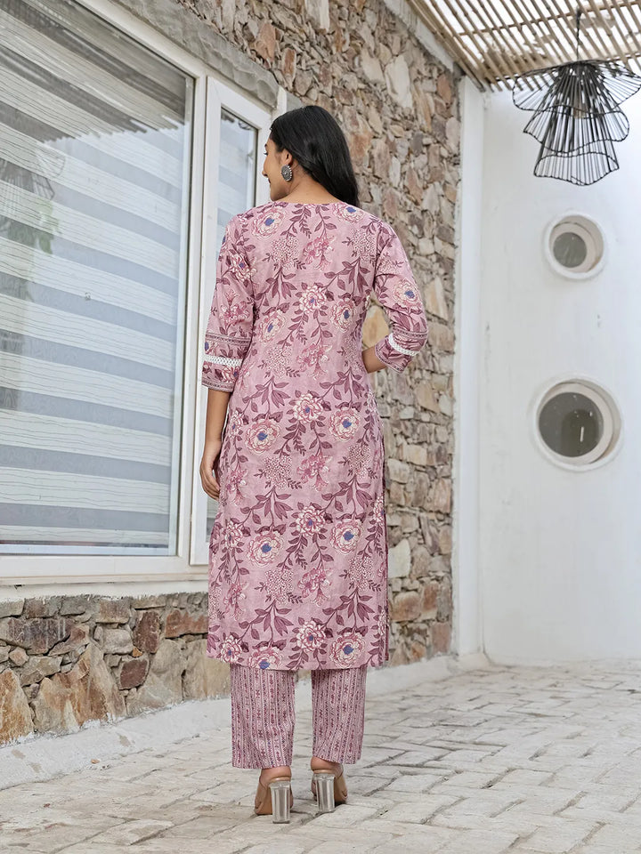 Purple Cotton Straight Kurta Set With Handwork-Yufta Store-1838SKDPRM