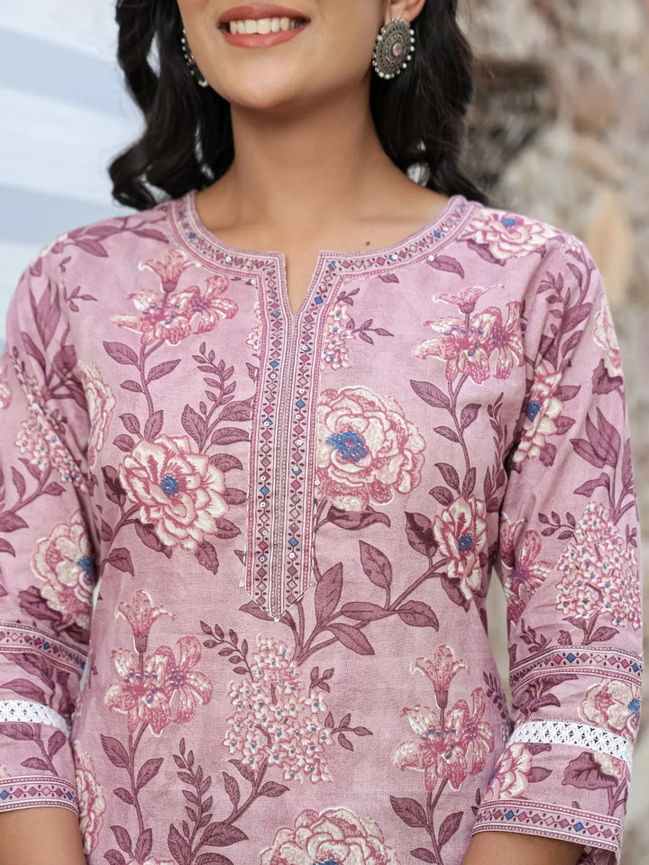 Purple Cotton Straight Kurta Set With Handwork-Yufta Store-1838SKDPRM