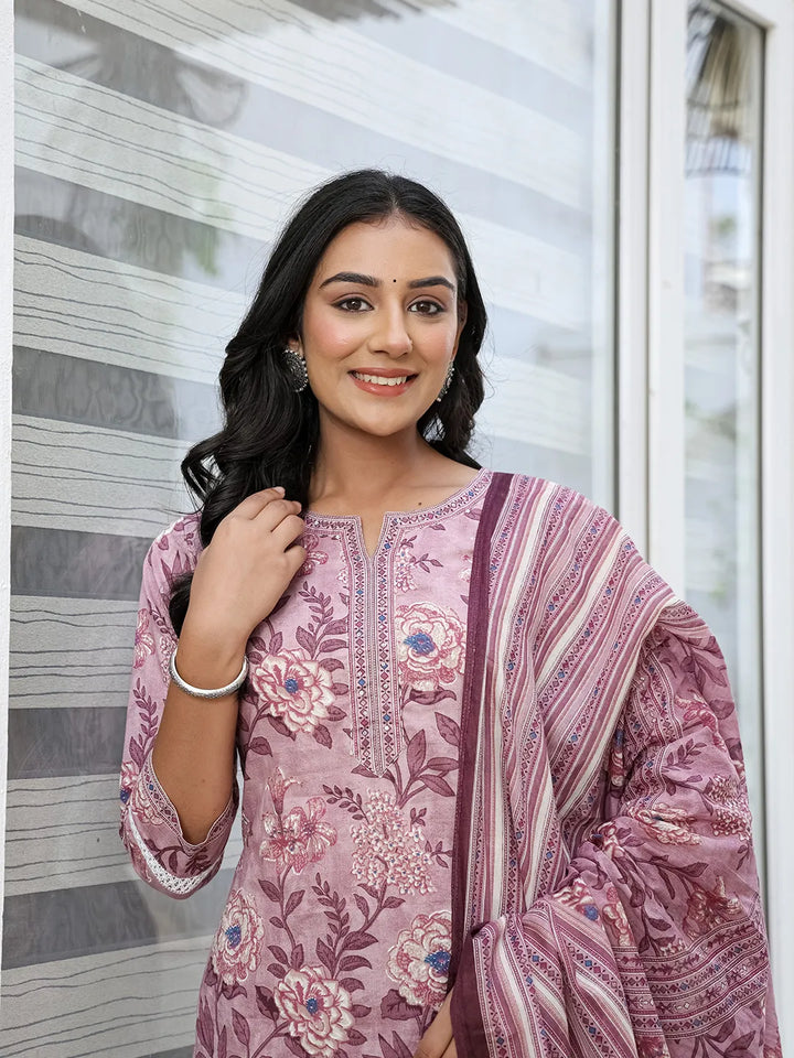 Purple Cotton Straight Kurta Set With Handwork-Yufta Store-1838SKDPRM