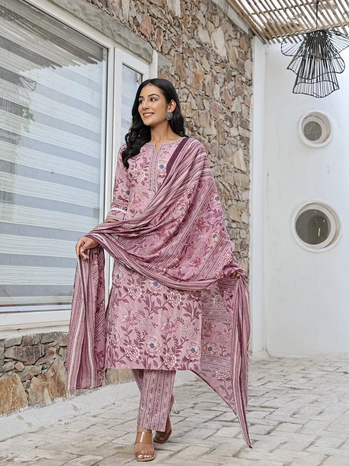 Purple Cotton Straight Kurta Set With Handwork-Yufta Store-1838SKDPRM