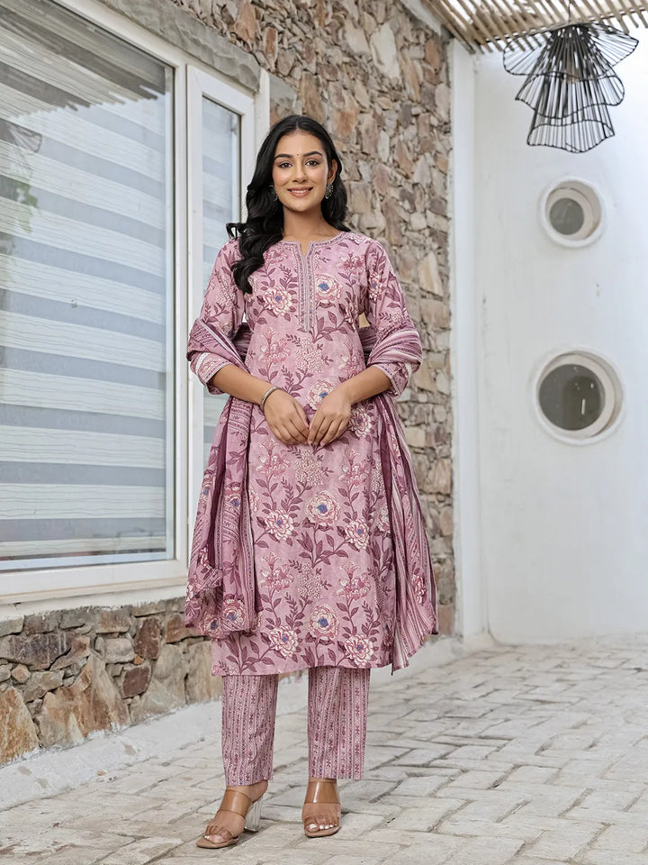 Purple Cotton Straight Kurta Set With Handwork-Yufta Store-1838SKDPRM