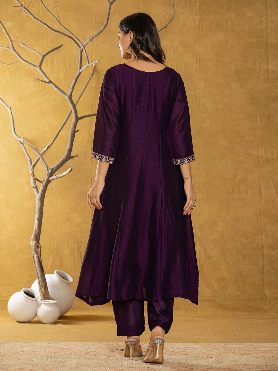 Purple Embroidered Anarkali Kurta Dupatta Set-Yufta Store-7179SKDPRS