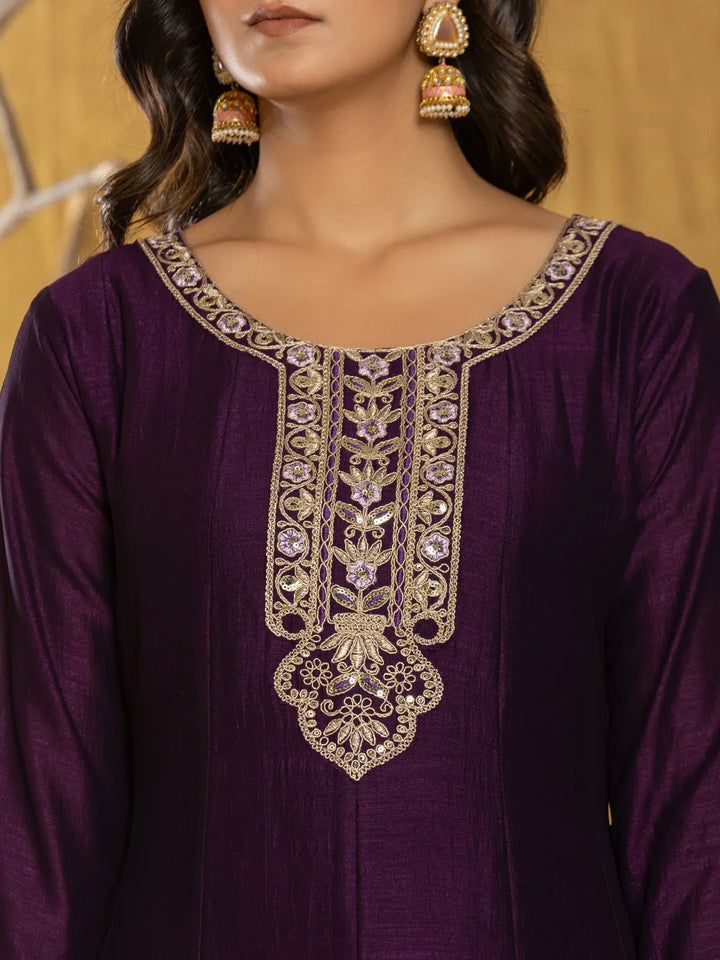 Purple Embroidered Anarkali Kurta Dupatta Set-Yufta Store-7179SKDPRS